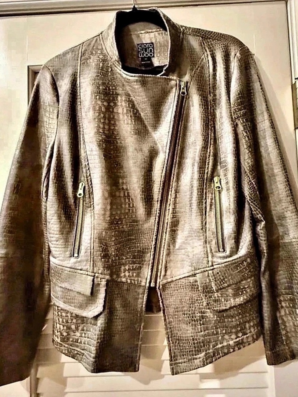 Clara Sunwoo Liquid Leather Textured Biker Jacket - NWOT - Picture 2 of 10